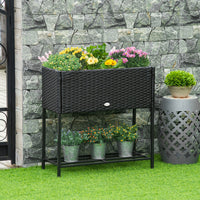 Outsunny Elevated Rattan Raised Garden Bed With Tool Storage Shelf
