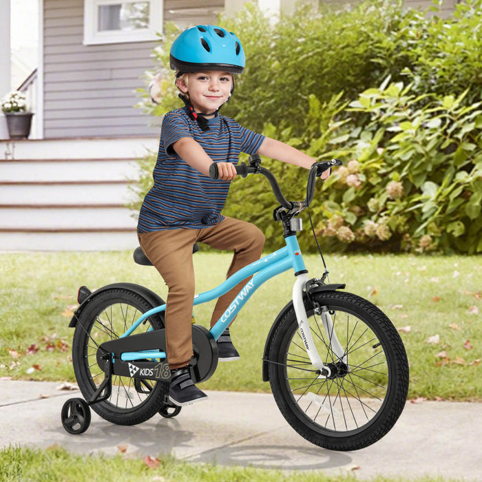 Costway 18\" Kids Bike For 4-8 Years Old Boys & Girls With Adjustable Seat Handbrake Reflectors Blue