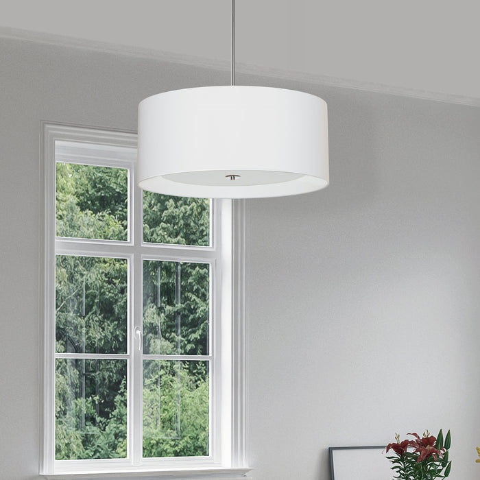 Dainolite Helena 4 Light Pendant 22\" Dia Polished Chrome Finish White Shade White Diffuser Lamp
