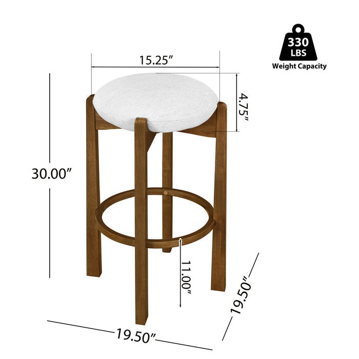Olivia Rubberwood Indoor Round Seat Bar Stool Set of 2 with Durable Frame and Fabric