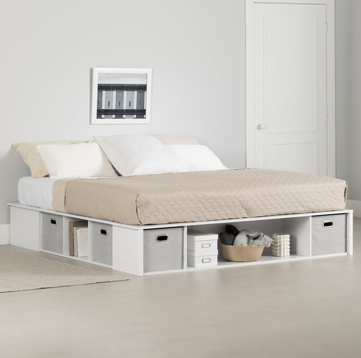 Flexible Storage Platform Bed With Baskets - Pure White 