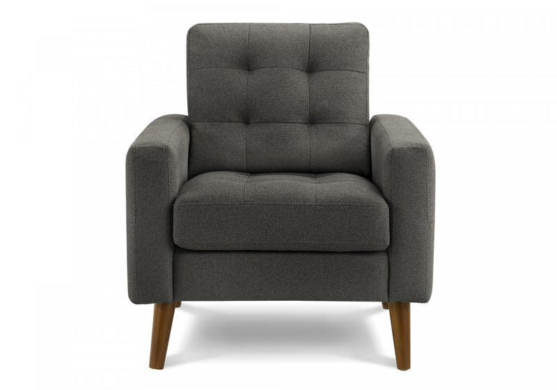 31\" Wide Upholstered Accent Chair, Dark Grey Fabric, Walnut Wood Legs, Mid-Century Modern Accent Chair