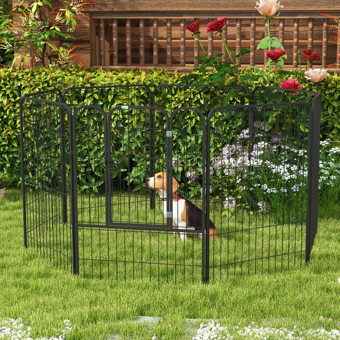 Pawhut 8 Panel Pet Playpen Play Yard Fence Home Diy Heavy-duty Metal Foldable Indoor Outdoor 31\" X 39.25\"
