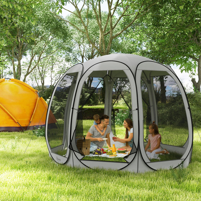 Outsunny 11' X 11.5' Screen Tent, Pop Up Gazebo With 2 Doors, Grey