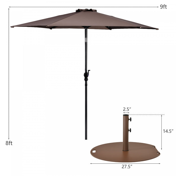 Costway 9ft Patio Umbrella Outdoor W/ 50 LBS Round Umbrella Stand W/ Wheels