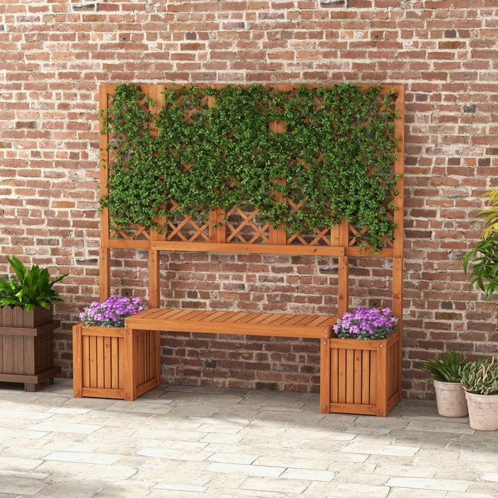 Outsunny Wood Garden Bench With Trellis And Planter Boxes For Patio Brown