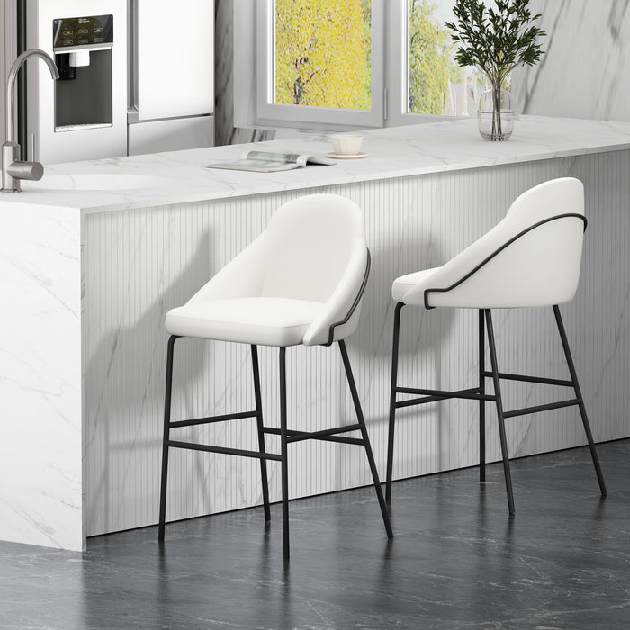 Gracie Modern Metal Upholstered Barstool in White and Black - Set of 2