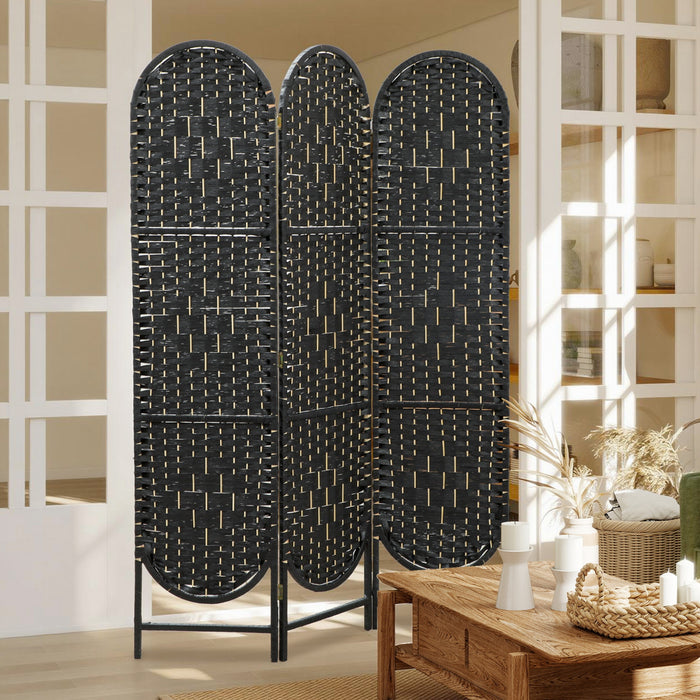 HOMCOM 3 Panel Room Divider, Bohemian Folding Privacy Screen, Black