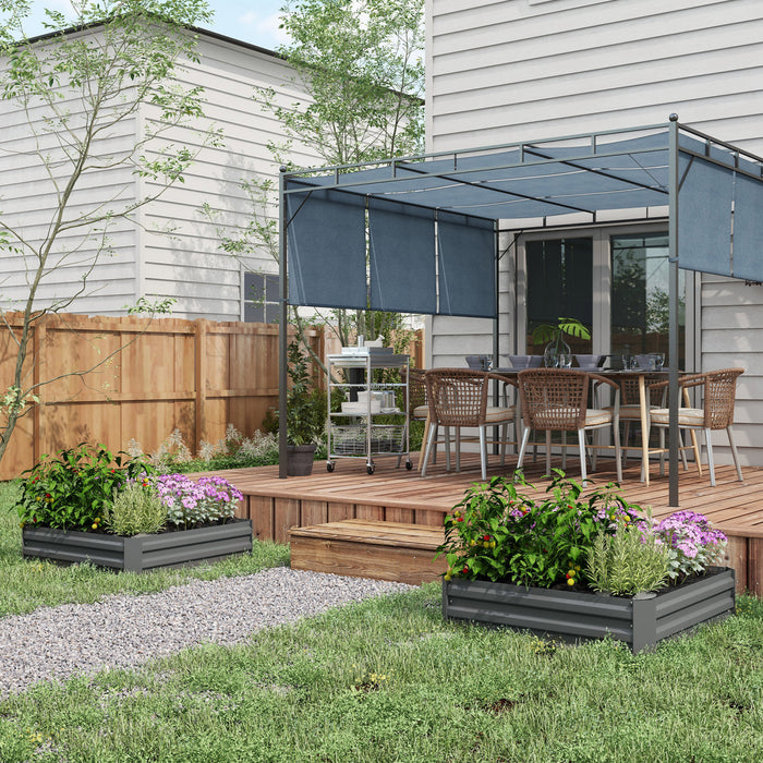 Outsunny 39\" X 39\" X 12\" Set Of 2 Raised Garden Bed, Elevated Planter Box With Galvanized Steel Frame For Growing Flowers, Herbs, Succulents, Dark Grey