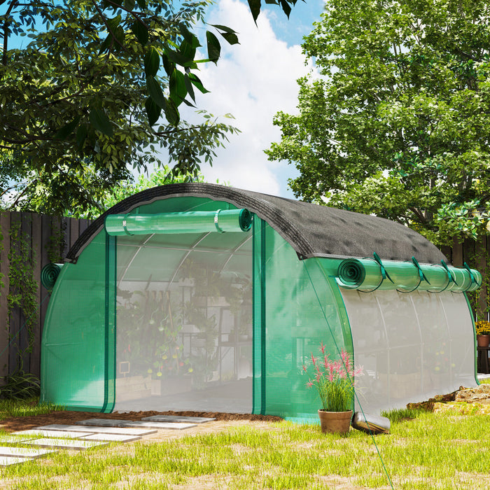 Outsunny Walk-in Tunnel Greenhouse Plant Hot House with Sunshade Net, Green