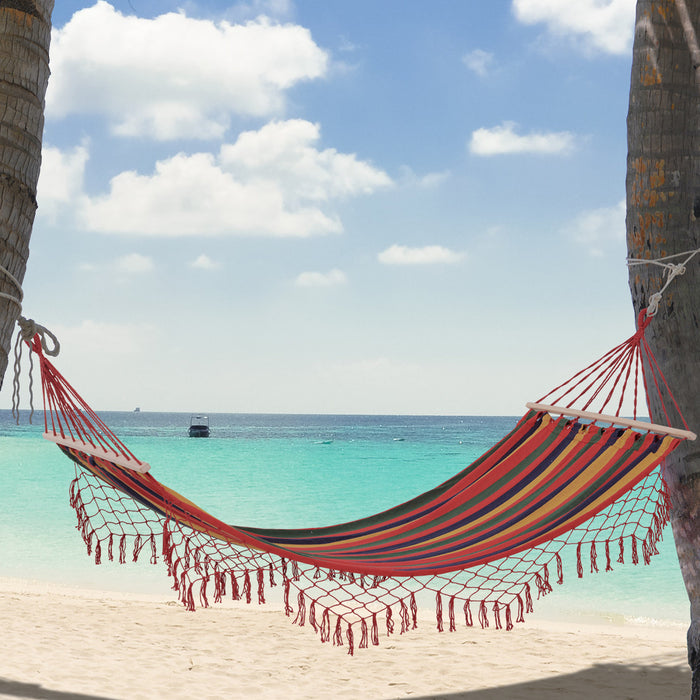 Outsunny Patio Outdoor Hammock, Brazilian Hammock Portable Hammock Load Capacity Up To 264 Lbs For Backyard, Porch, Outdoor And Indoor Use Red Stripe