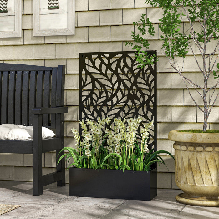 Outsunny Outdoor Privacy Screen With Planter Box, Metal Privacy Panel And Raised Graden Bed, Wall-mounted Or Freestanding, For Garden, Patio, Pool, Hot Tub