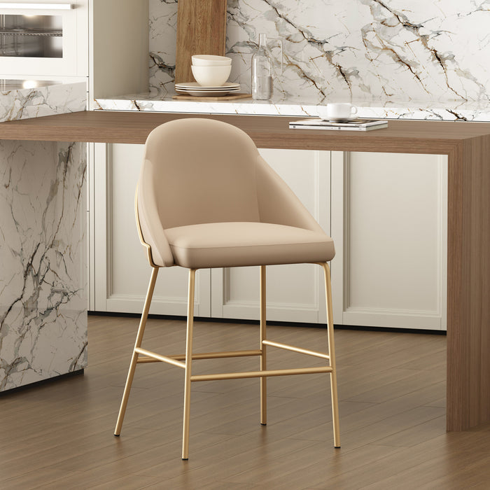 Gracie Modern Metal Upholstered Counter Stool in Tan and Gold Bar Stool