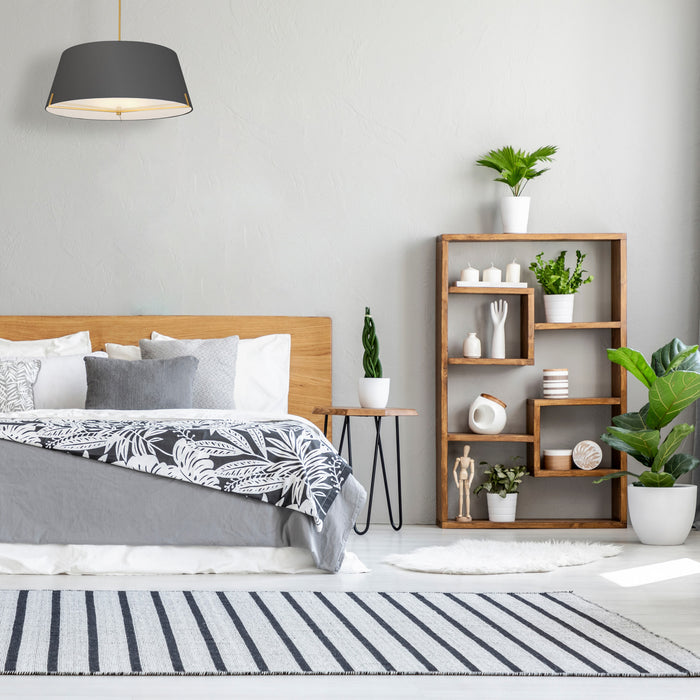 Dainolite Preston 4 Light Pendant 33\" Dia Aged Brass Black Fabric Shade Lamp