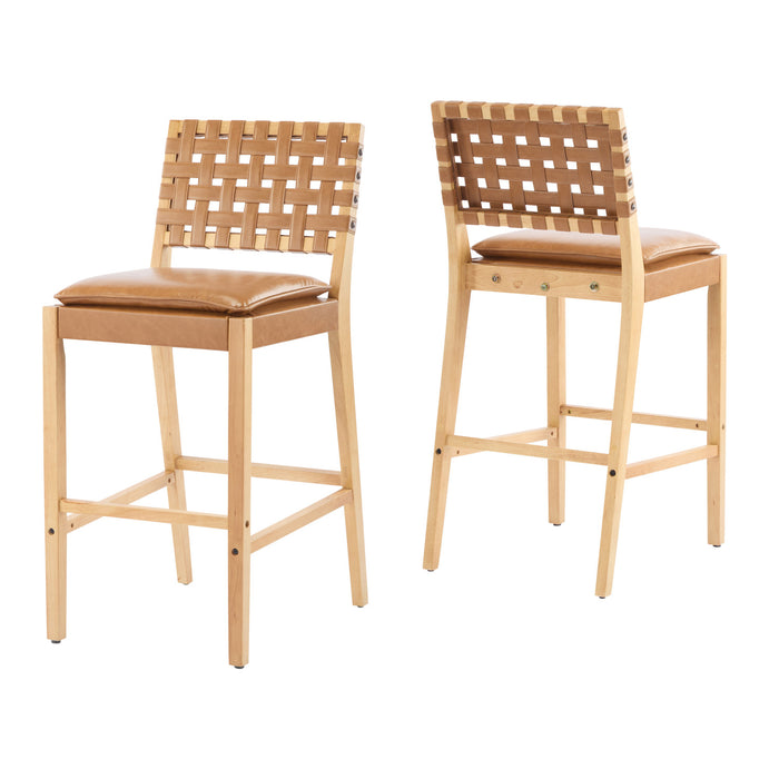Philip Modern Rubber Wood Bar Stool Set of 2 with Woven Back Support,Natural