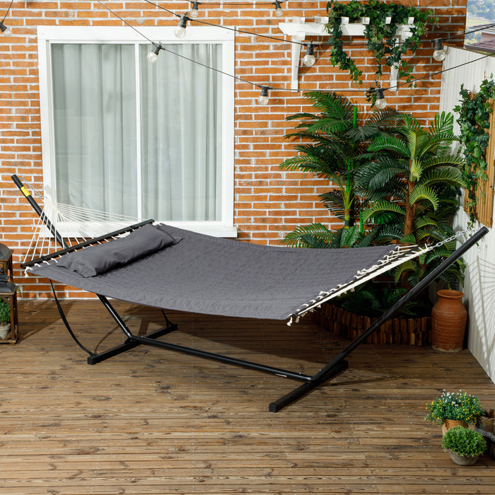 Outsunny Quilted Double Hammock With Stand And Pillow 2 Person Hammock