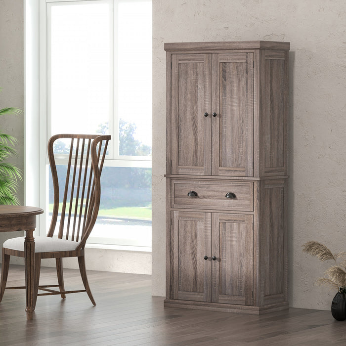 HOMCOM Kitchen Pantry Storage Cabinet, Tall Pantry with Drawer Wood Grain