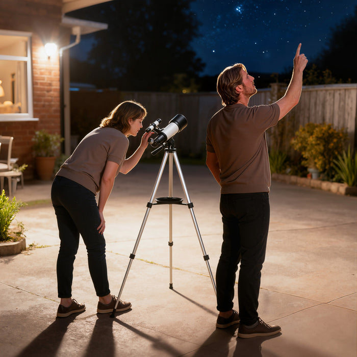 Outsunny Telescope for Adults and Beginners, 70 mm Aperture Portable 400 mm Refractor Telescope with 40X/16X Magnification, Adjustable Tripod, Carry Bag for Travel, White