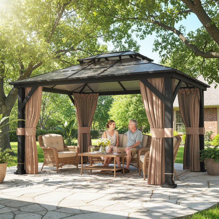 Outsunny 10' x 12' Hardtop Gazebo Canopy with Double Polycarbonate Roof