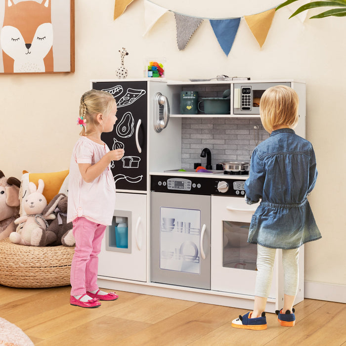 Costway Kid's Pretend Play Kitchen Toddler Kitchen Playset With Blackboard White