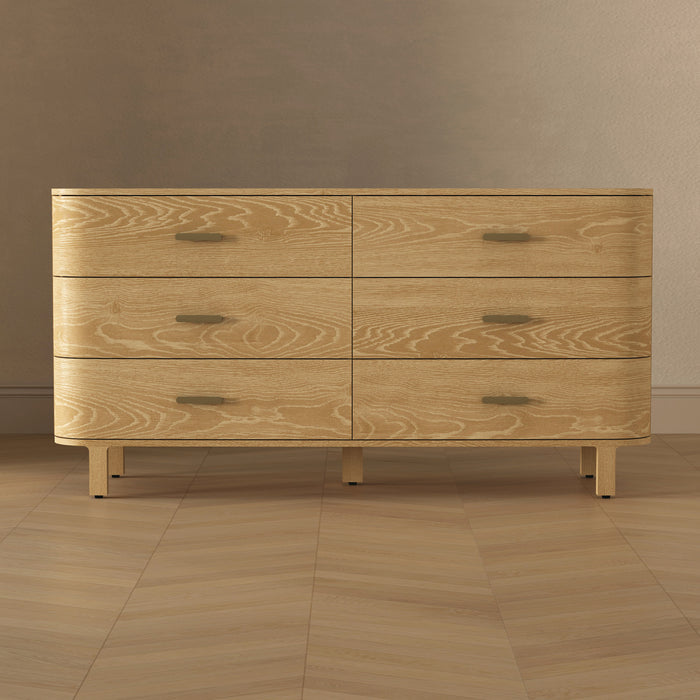 Solara Contemporary 68\" Solid Wood Dresser in Natural Oak (6-Drawer)