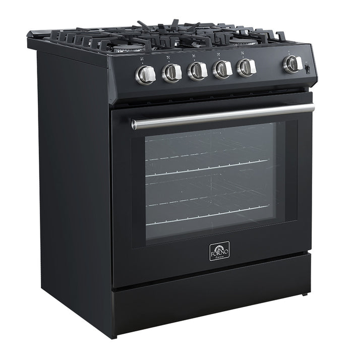 Forno Leonardo Espresso 30\" Black Gas Range, 5 cu.ft Convection Oven-FFSGS1116-30BLK