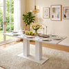 Vero 71 Inch Modern Rectangular Dining Table with Dual Pedestal Base and Marble Effect Finish, White Marble | Vero Table a Manger Rectangulaire Moderne 71 po avec Base a Double Piedestal et Finition Effet Marbre, Marbre Blanc