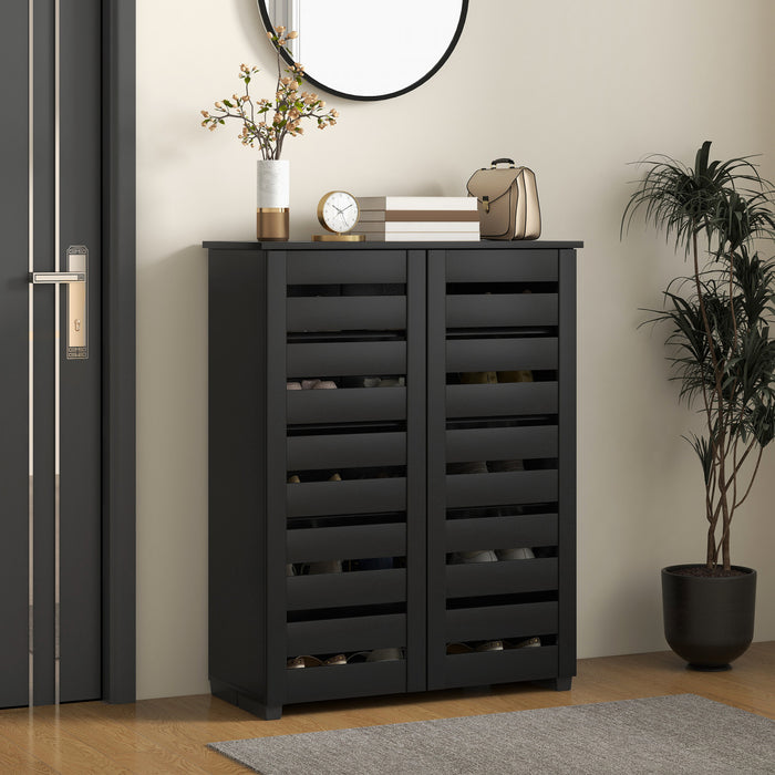 HOMCOM Slim Shoe Cabinet with 2 Slatted Doors for 15 Pairs of Shoes Black