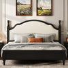Miles Queen Size Wood Platform Bed with Curved Upholstered Headboard, Black | Lit plateforme Miles en bois format Queen avec tete de lit rembourree incurvee, noir