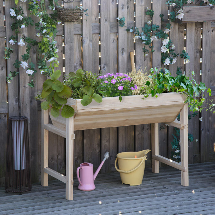 Outsunny 43\" X 24\" Raised Garden Bed, Wooden Elevated Planter Box With Non-woven Fabric For Vegetable, Flower, Herb In Patio, Backyard And Balcony, Natural