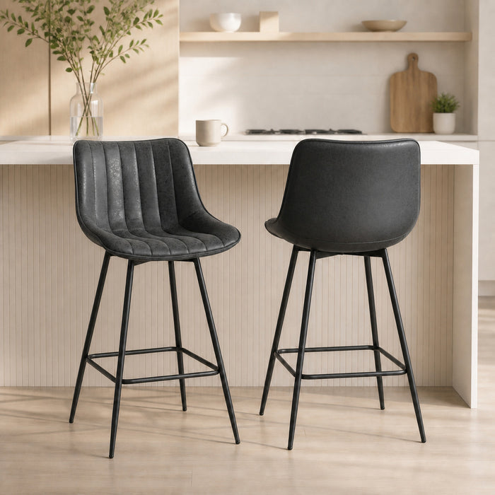 HOMCOM 27\" Bar Stools Set of 2, PU Leather Counter Height Barstools, Black