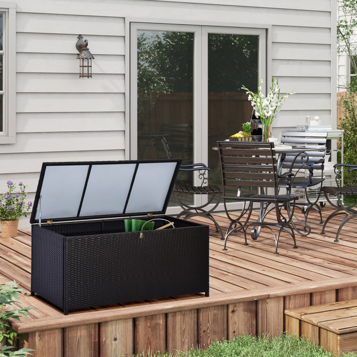Outsunny 75 Gallon Wicker Outdoor Storage Box, Deck Box With Gas Strut