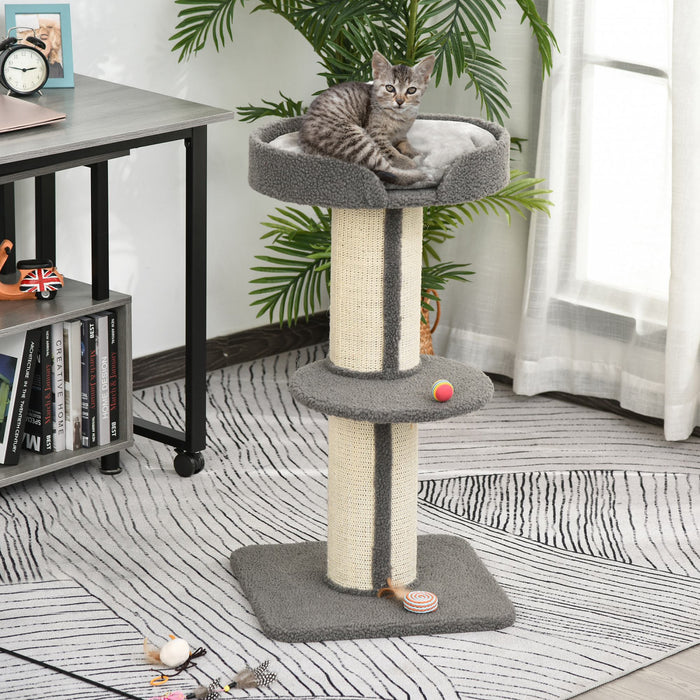 Pawhut 36\"h Large Cat Scratching Post For Indoor Cats, Bold Cat Tree Multi-level Kitty Tower With Sisal Mat Scratch Rope, Cat Bed, Removable Cushion, Perch, Grey