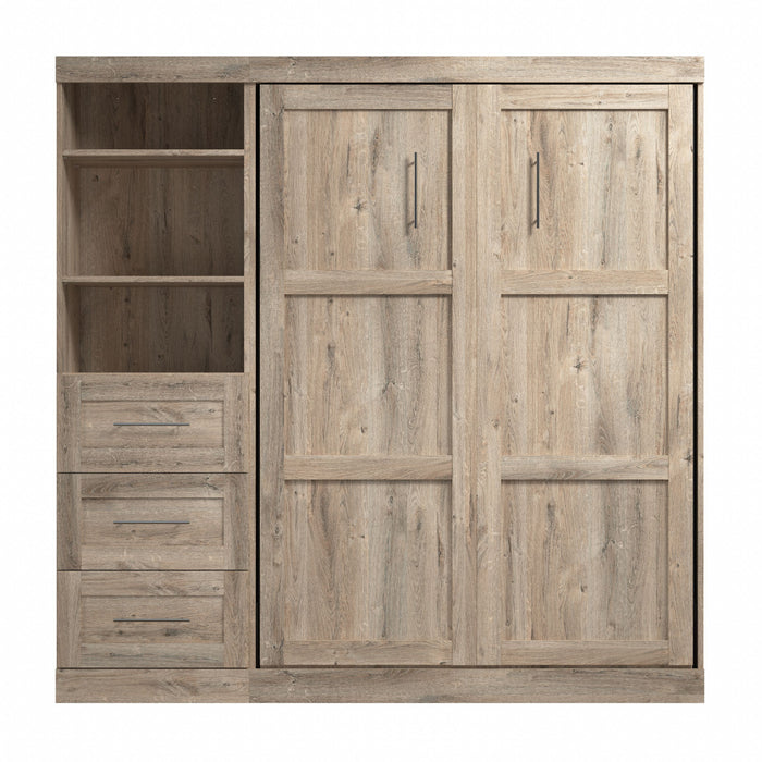 Bestar Pur Full Murphy Unit with Drawers 84-Inch Wall Bed - Rustic Brown