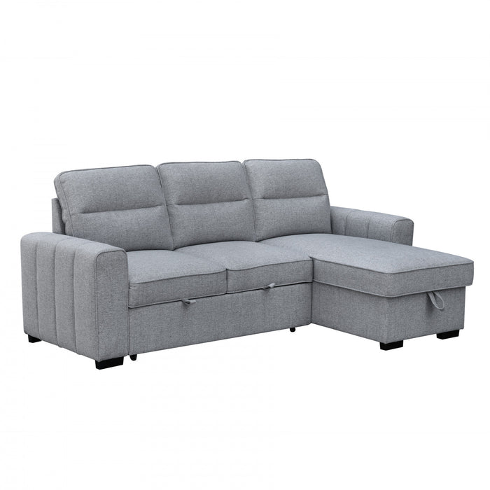 Asher 92 in. Fabric Sleeper Sectional with Storage Chaise and Channel-Tufted Arms - Grey