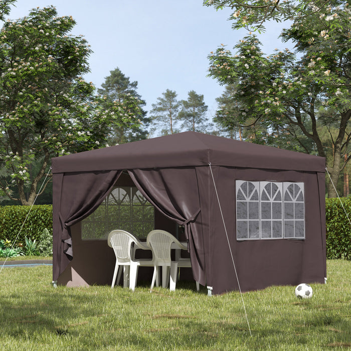 Outsunny 10'x10' Outdoor Pop Up Party Tent Gazebo Canopy With Carrying Bag (coffee)
