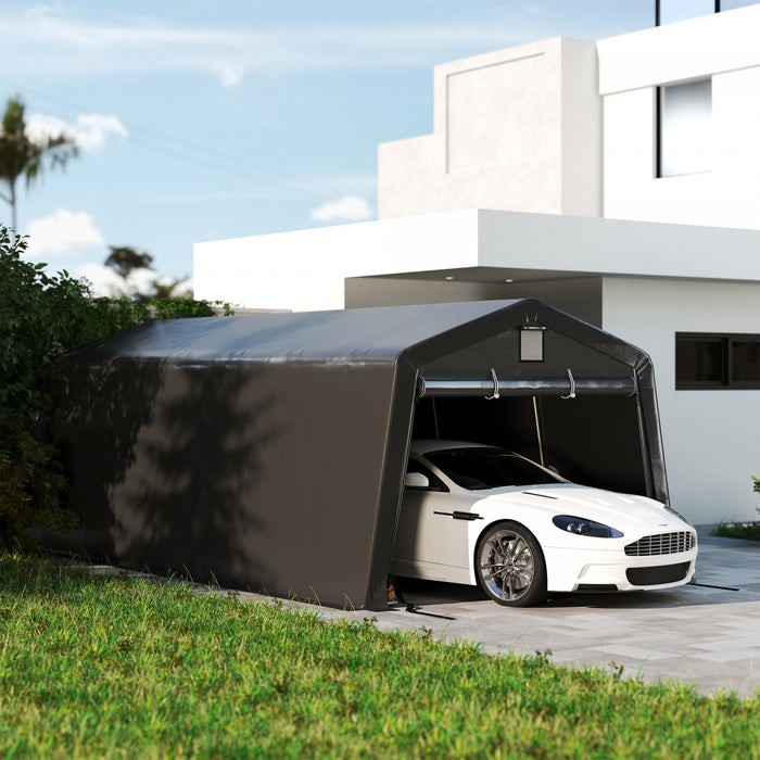 Outsunny 11' X 20' Garage Carport With Ventilation Windows, Dark Grey
