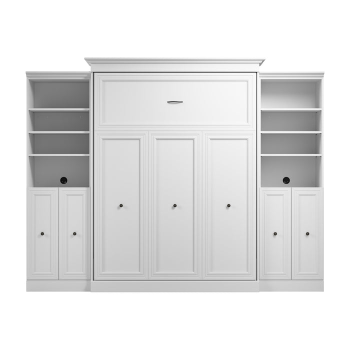 Bestar Versatile Queen Murphy Bed and Two Closet Organizers with Doors (115 W) - White