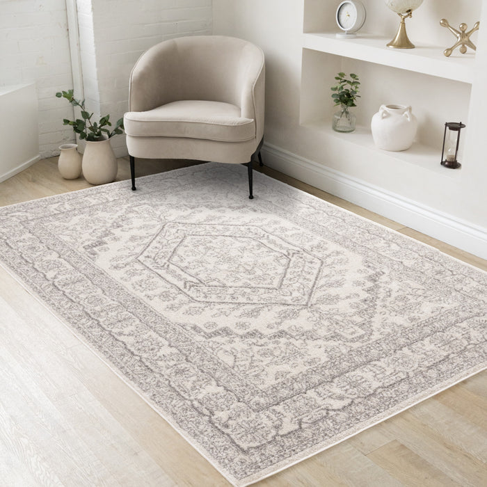 Fallon White Grey Elegant Faded Traditional Rug, 5'3\" x 7'7\" Indoor Area Rug