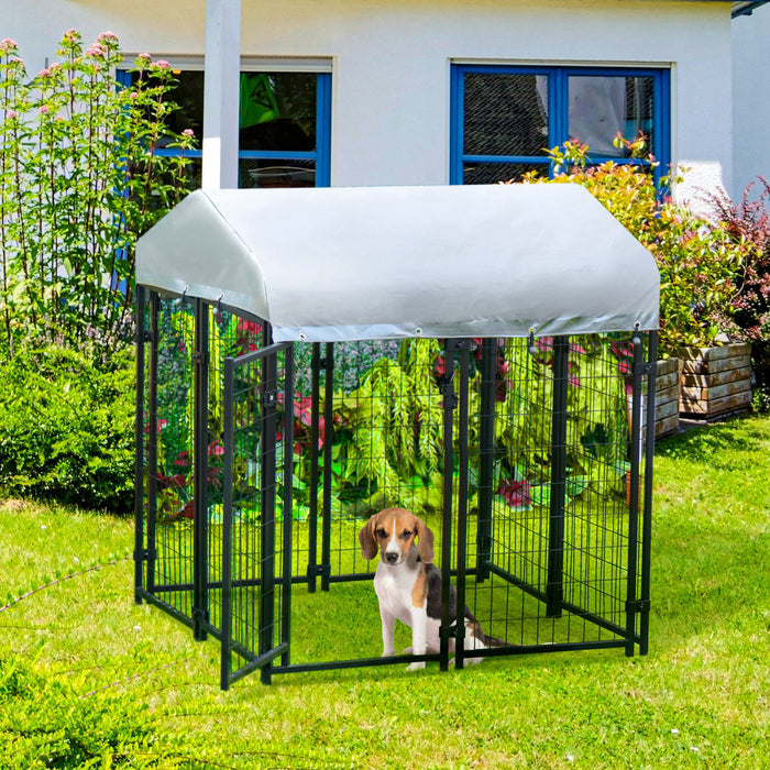 Pawhut 4' X 4' X 4.5' Large Outdoor Dog Kennel Steel Fence With Uv-resistant Oxford Cloth Roof & Secure Lock