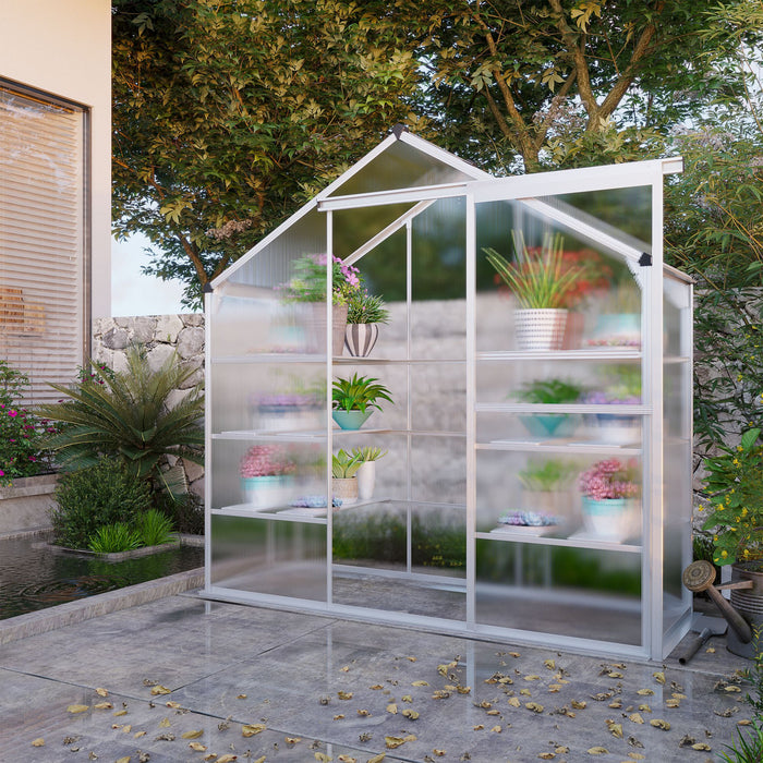 Outsunny 6.3' X 2.3' X 6.1' Outdoor Walk-in Greenhouse With 3-tier Shelves, Garden Polycarbonate Green House Plants Flower Cold Frame With Aluminum Frame