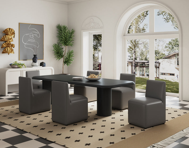 Anna Square Modern Vegan Leather Dining Chair in Graphite - Set of 2