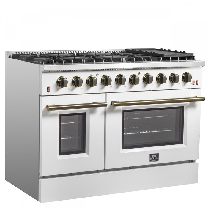 Forno Galiano 48-inch Gas Range White, 6.58 cu.ft. Double Ovens - FFSGS6244-48WHT