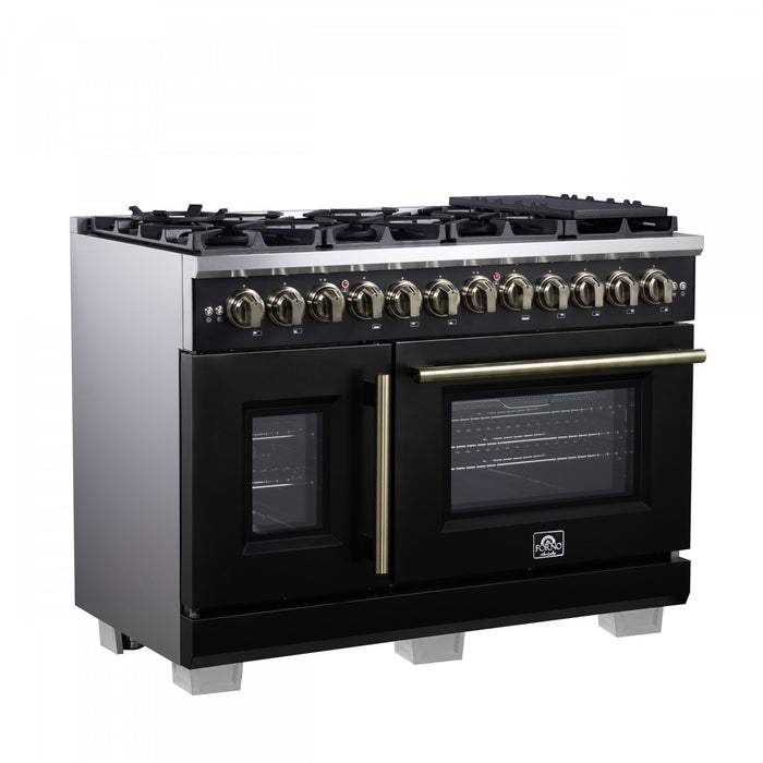 Forno Capriasca 48\" French Door Dual Fuel Range, Black, 6.58 cu. ft. - FFSGS6387-48BLK