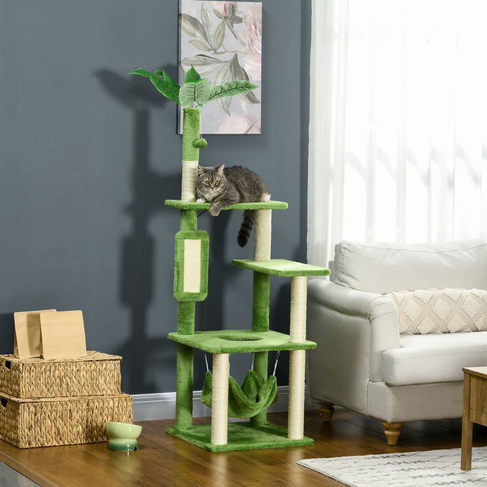 Pawhut 56\" Cat Tree For Large Cats Adult With Hammock, Cat Tower With Scratching Post, Platforms, Play Ball And Anti-tipping Device, For Indoor Cats, Green