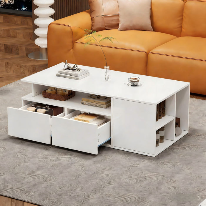 Daniel Coffee Table with LED Lights and Storage Drawers,White