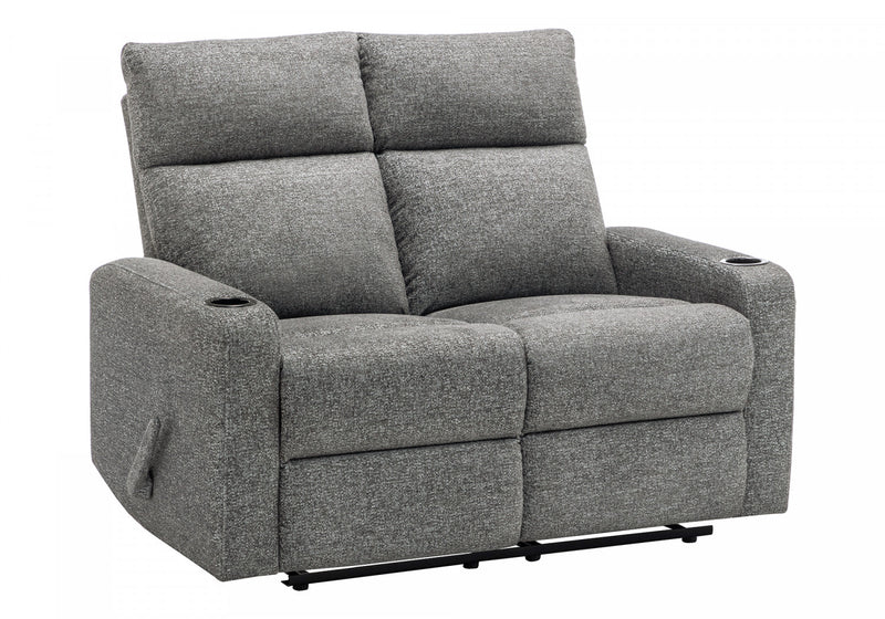 Upholstered 2-Seater Small Reclining Love Seat, 50\" Wide, Dark Grey Fabric, Contemporary Recliner