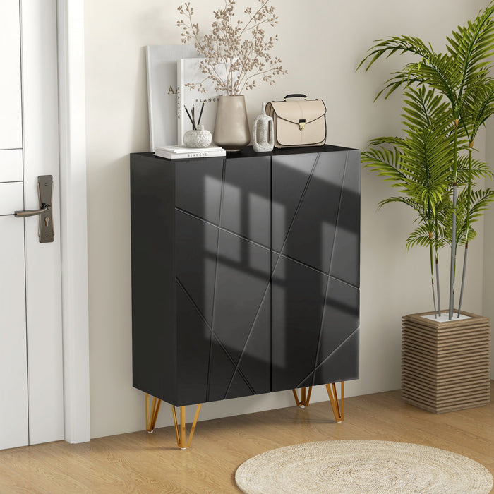 HOMCOM Narrow Shoe Cabinet, High Gloss Shoe Storage Cabinet, Black