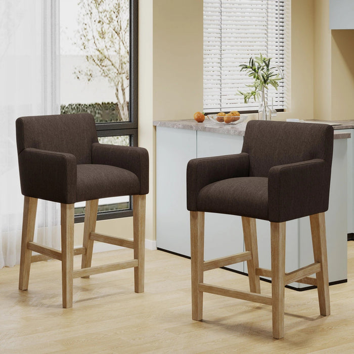 Gabrielle 26\" Seat Height Counter Stools Set Of 2 With Upholstered Fabric And Solid Wood Legs, Brown