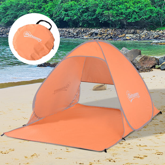 Outsunny Pop Up Beach Tent Portable Sun Shelter Uv Protection Outdoor Patio With Carry Case & Stakes Orange